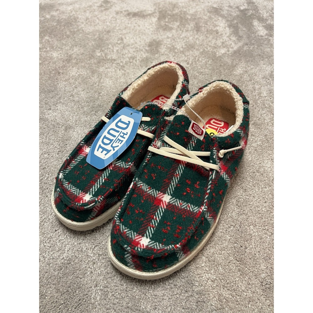 Hey Dude Wendy Cozy Plaid Slip On Shoes Red Green Multi MEN Sz 9 NEW
